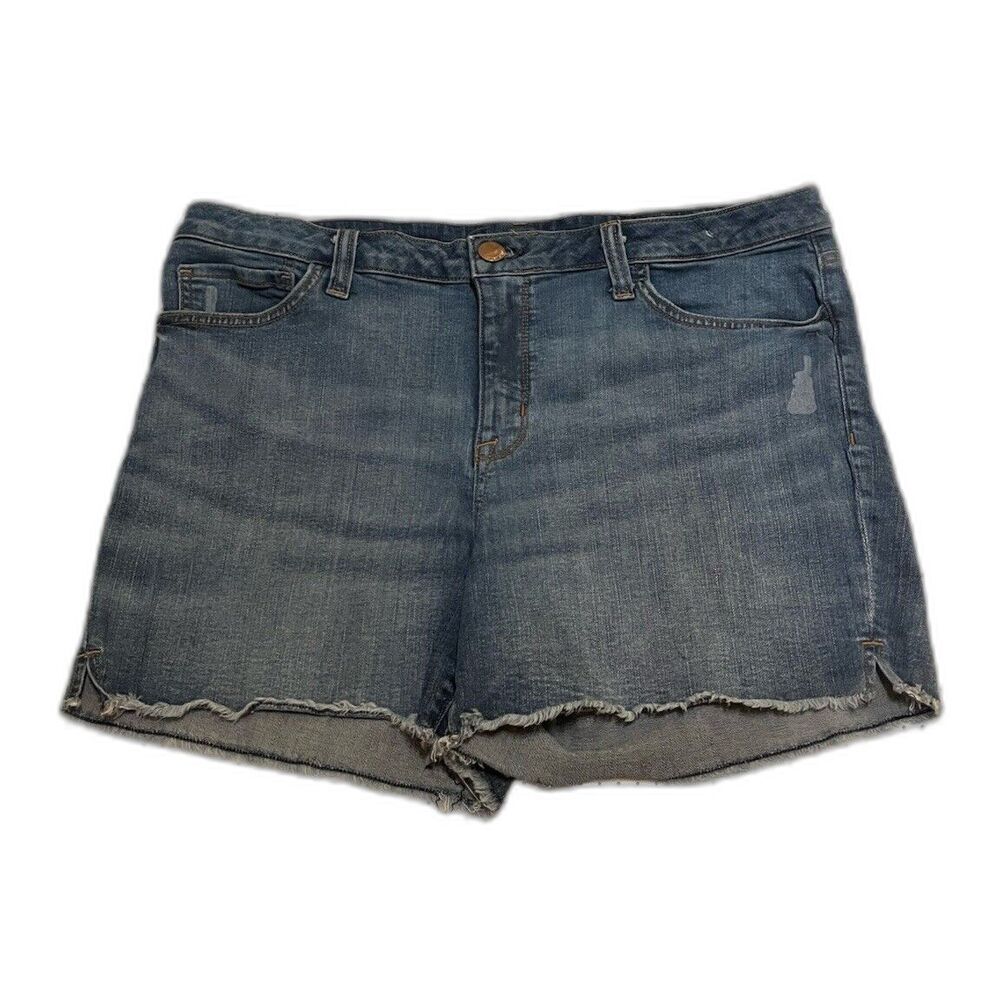 Seven7 Women's Weekend Shorts Distressed Cut-Off Hem Denim Medium Wash Size 14